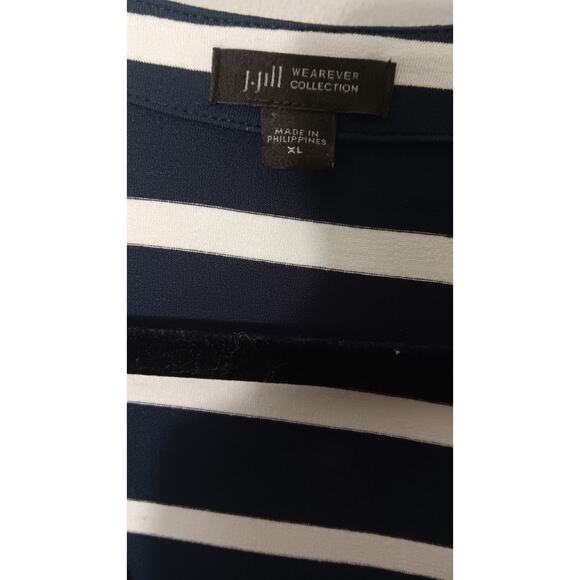 J. Jill Wearever Navy Blue White Striped Jersey Knit Cardigan Sweater in XL - Picture 3 of 5